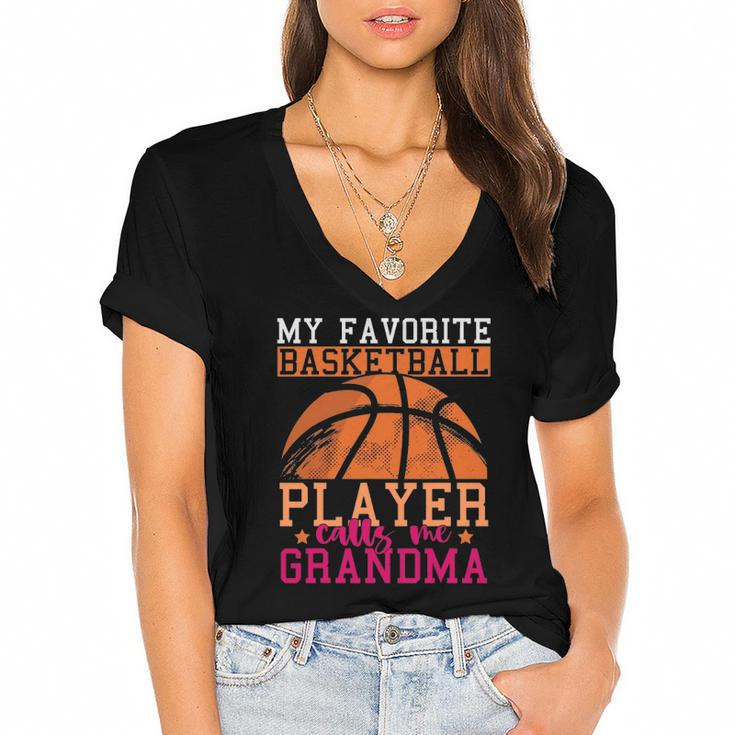 Basketball Player Grandma Mothers Day Sports Basketball Women's Jersey Short Sleeve Deep V-Neck Tshirt