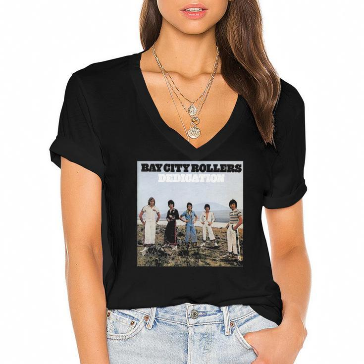 Bay City Rollers Dedication Music Band Women's Jersey Short Sleeve Deep V-Neck Tshirt