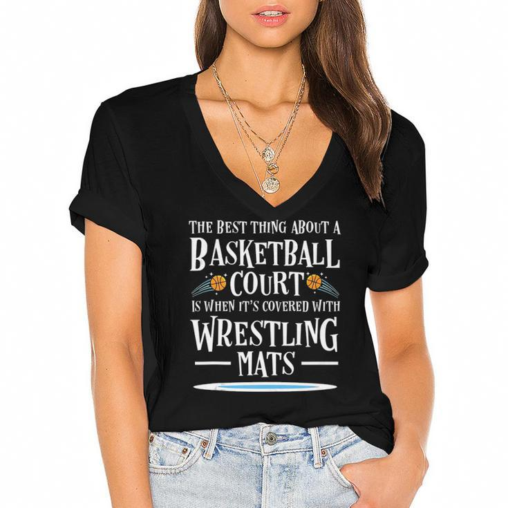 Best Thing On A Basketball Floor Is Wrestling Mats  Women's Jersey Short Sleeve Deep V-Neck Tshirt