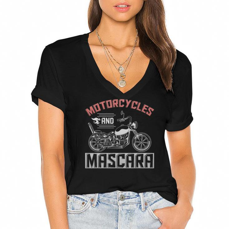 Bike Rider Women Motorcycle Biker Mascara Biking Biker Women's Jersey Short Sleeve Deep V-Neck Tshirt