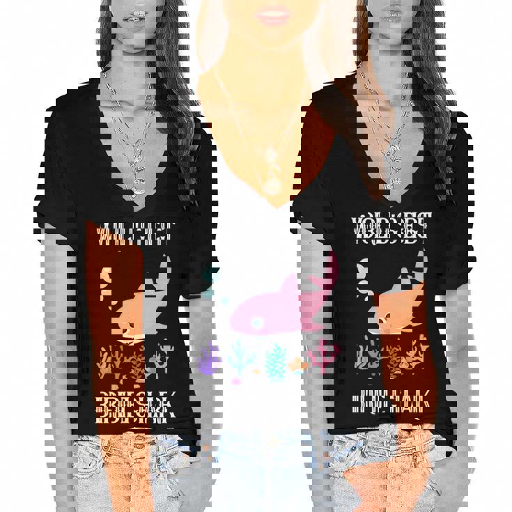 Birdie Grandma Gift   Worlds Best Birdie Shark Women's Jersey Short Sleeve Deep V-Neck Tshirt