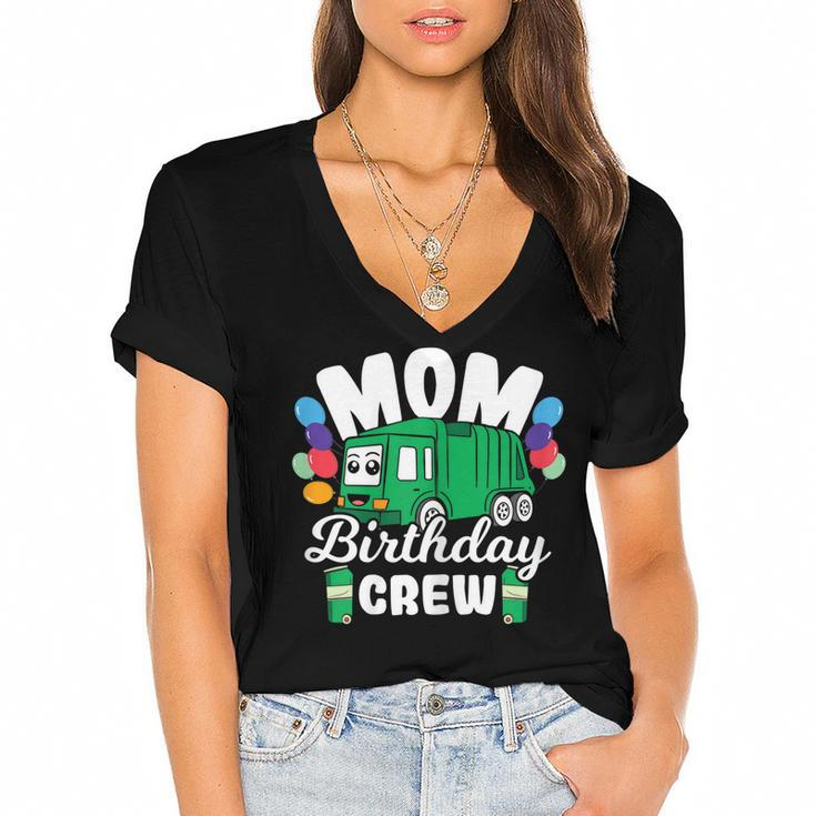 Birthday Crew Mom Of The Birthday Boy Garbage Truck Women's Jersey Short Sleeve Deep V-Neck Tshirt