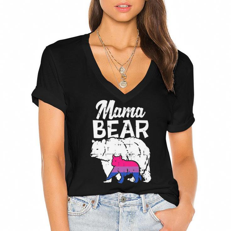 Bisexual Pride Mama Bear Bi Flag Lgbtq Mom Ally Women Gifts Women's Jersey Short Sleeve Deep V-Neck Tshirt