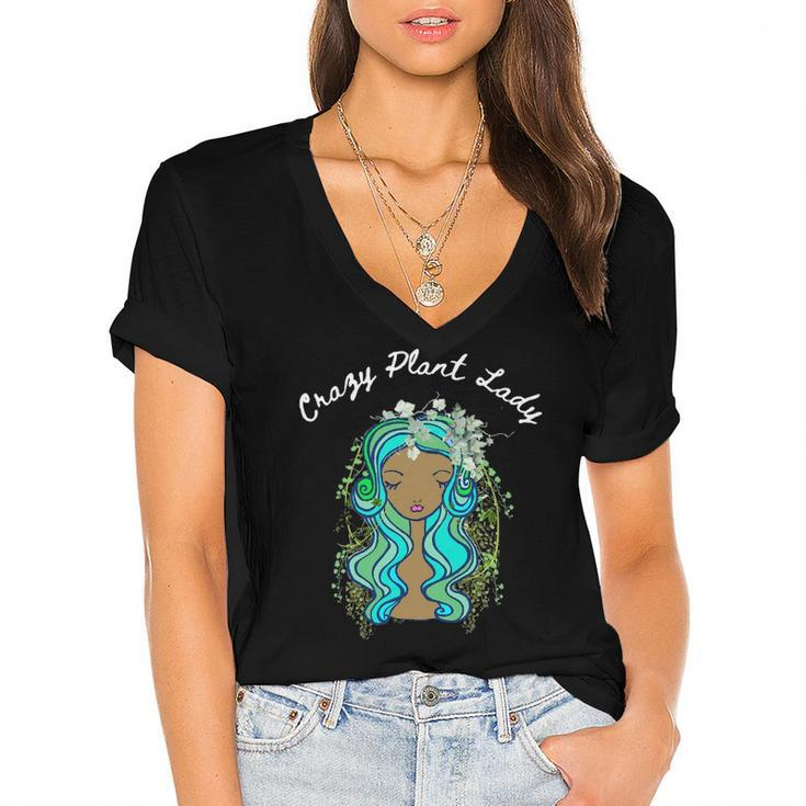 Black Queen Crazy Plant Lady Gift For Plant Lover Women's Jersey Short Sleeve Deep V-Neck Tshirt