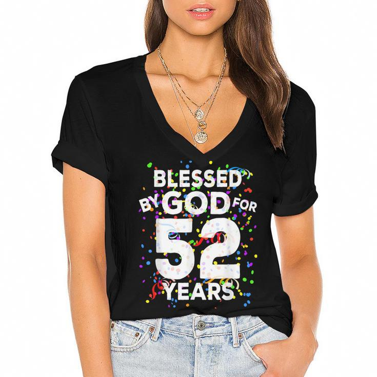 Blessed By God For 52 Years  Happy 52Nd Birthday   Women's Jersey Short Sleeve Deep V-Neck Tshirt