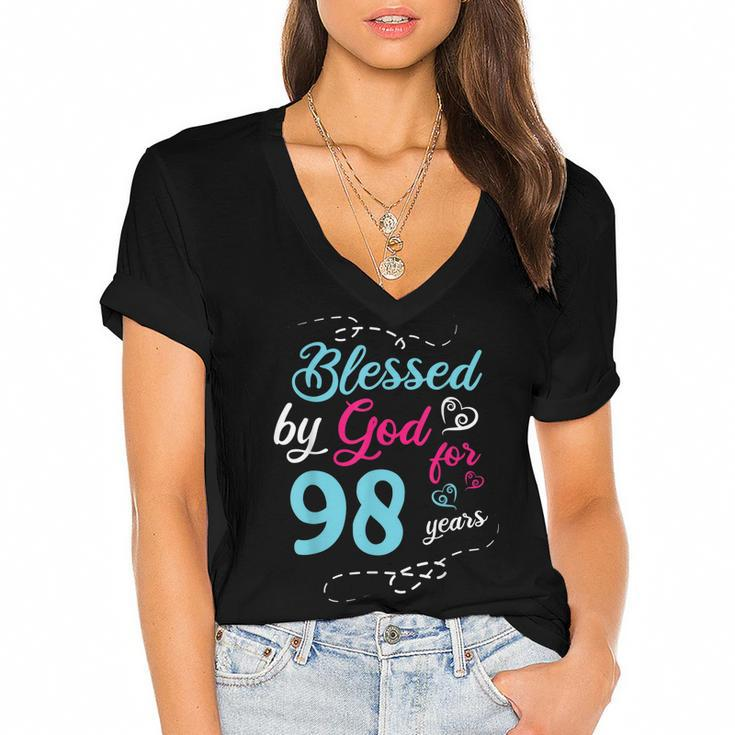 Blessed By God For 98 Years 98Th Birthday Party Celebration  Women's Jersey Short Sleeve Deep V-Neck Tshirt