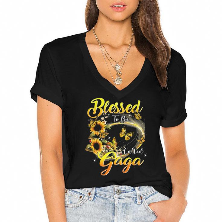 Blessed To Be Called Gaga  Sunflower Lovers Grandma Women's Jersey Short Sleeve Deep V-Neck Tshirt