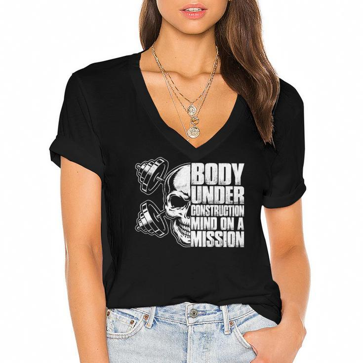 Body Under Construction Mind On A Mission Fitness Lovers Women's Jersey Short Sleeve Deep V-Neck Tshirt