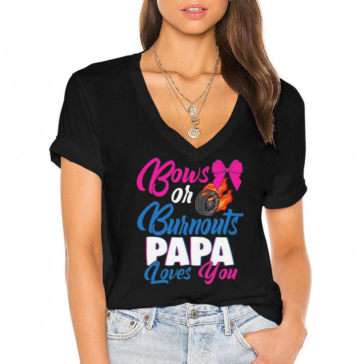Bows Or Burnouts Papa Loves You Gender Reveal Party Idea Women's Jersey Short Sleeve Deep V-Neck Tshirt