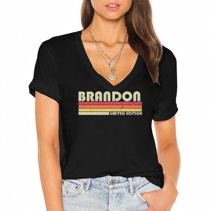Brandon Gift Name Personalized Funny Retro Vintage Birthday Women's Jersey Short Sleeve Deep V-Neck Tshirt