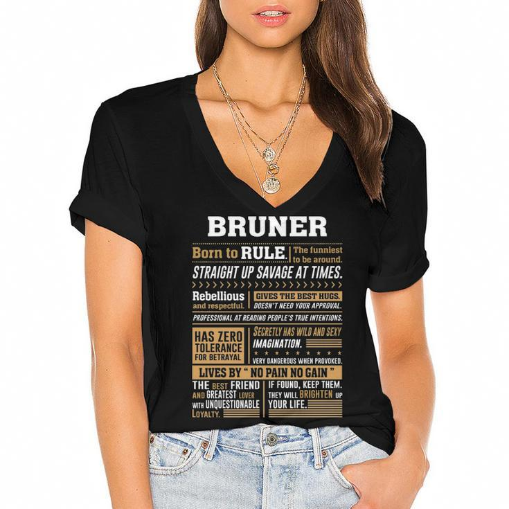 Bruner Name Gift   Bruner Born To Rule Women's Jersey Short Sleeve Deep V-Neck Tshirt