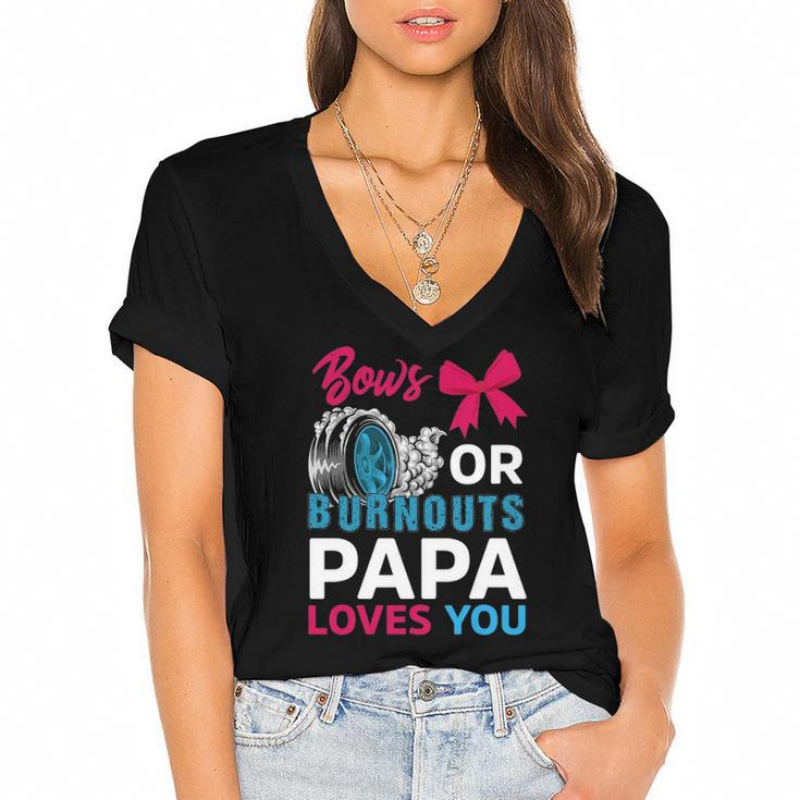 Burnouts Or Bows Papa Loves You Gender Reveal Party Baby Women's Jersey Short Sleeve Deep V-Neck Tshirt