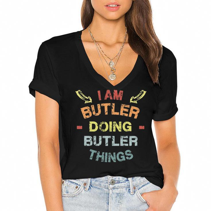 Butler Shirt Family Crest Butler T Shirt Butler Clothing Butler Tshirt Butler Tshirt Gifts For The Butler Png Women's Jersey Short Sleeve Deep V-Neck Tshirt