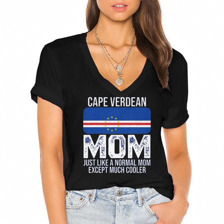 Cape Verdean Mom Cape Verde Flag Design For Mothers Day Women's Jersey Short Sleeve Deep V-Neck Tshirt