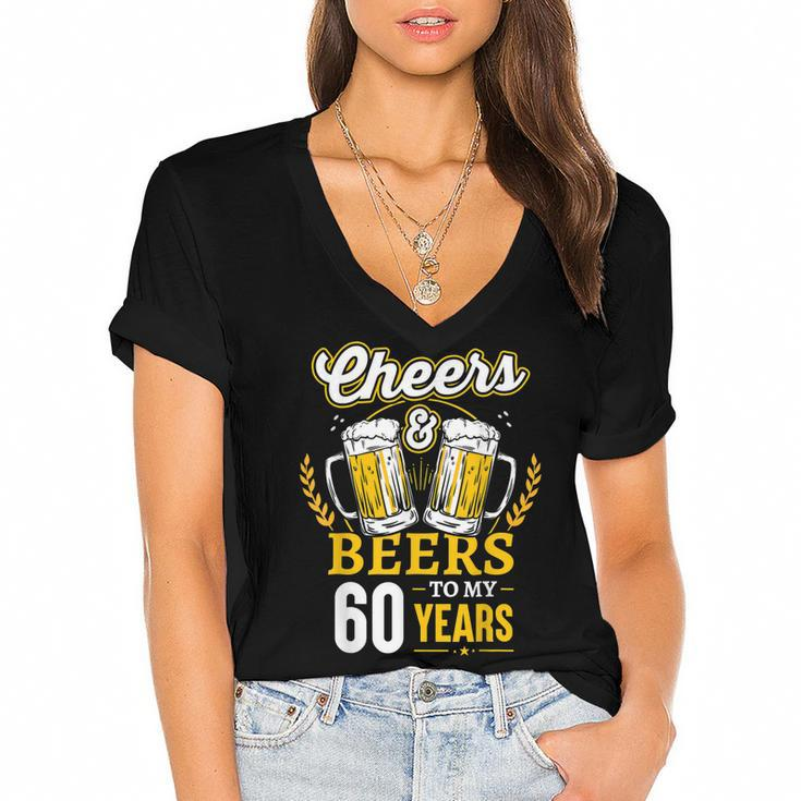 Cheers And Beers To My 60 Years 60Th Birthday Gifts  Women's Jersey Short Sleeve Deep V-Neck Tshirt