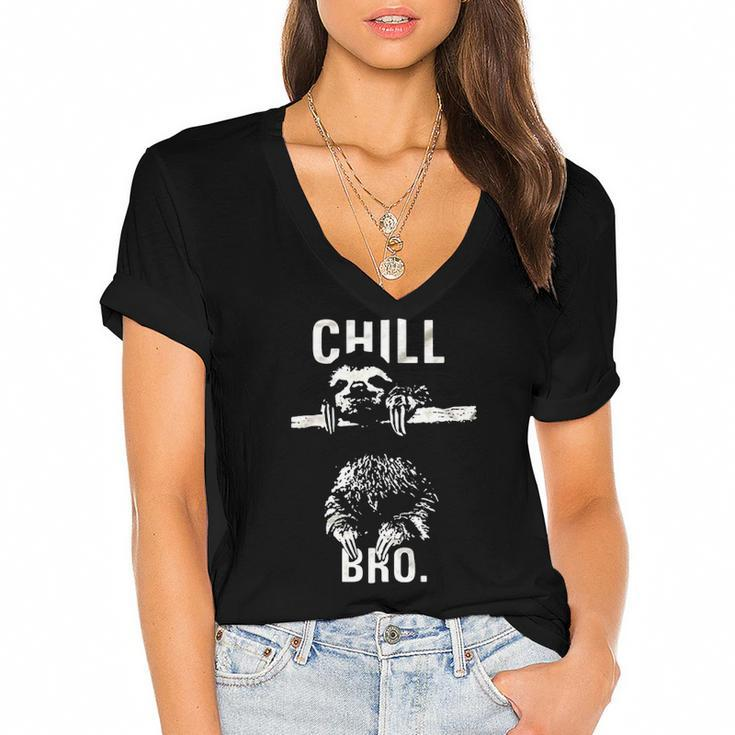 Chill Bro Cool Sloth On Tree Women's Jersey Short Sleeve Deep V-Neck Tshirt