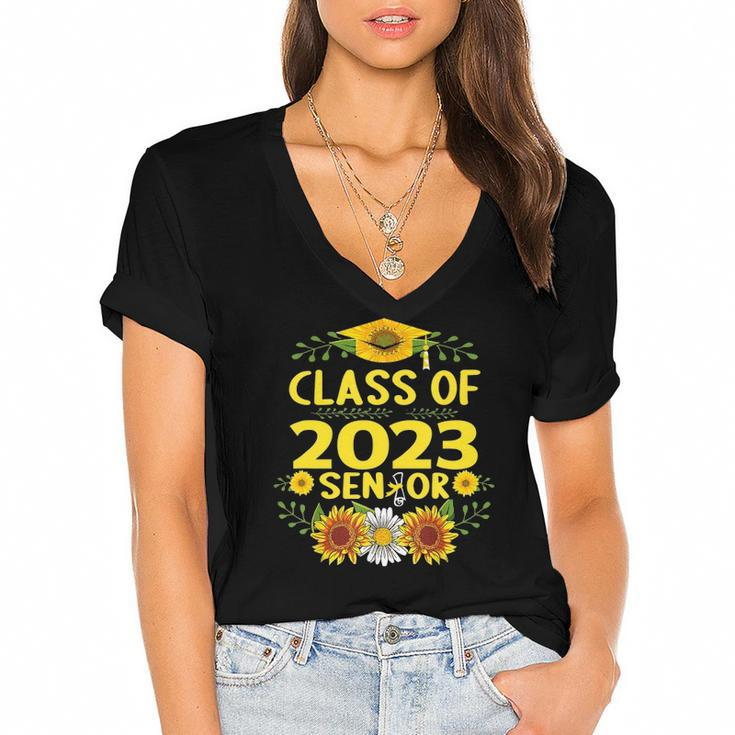 Class Of 2023 23 Senior Sunflower School Graduation Gifts Women's Jersey Short Sleeve Deep V-Neck Tshirt