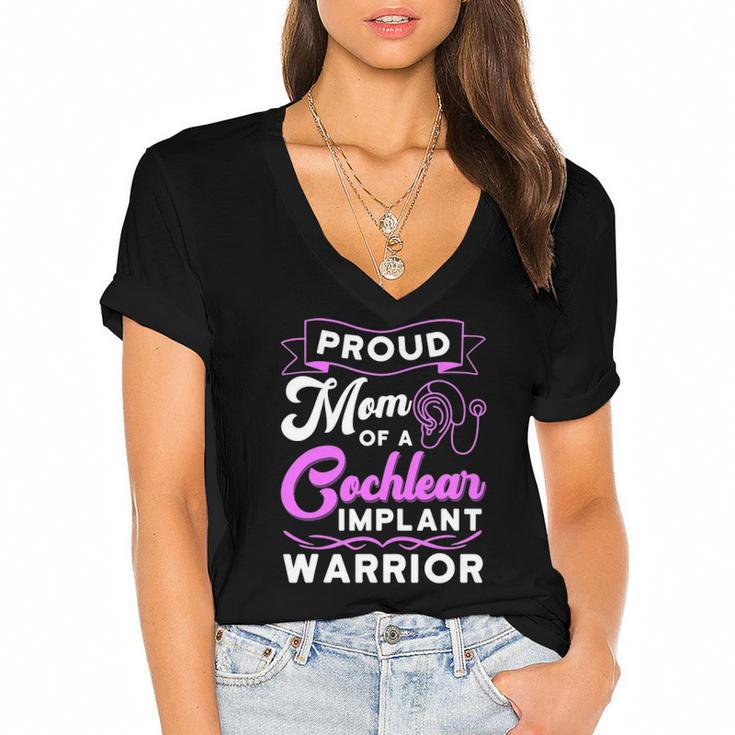 Cochlear Implant Support Proud Mom Hearing Loss Awareness Women's Jersey Short Sleeve Deep V-Neck Tshirt
