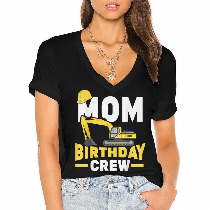 Construction Birthday Party Digger Mom Birthday Crew  Women's Jersey Short Sleeve Deep V-Neck Tshirt