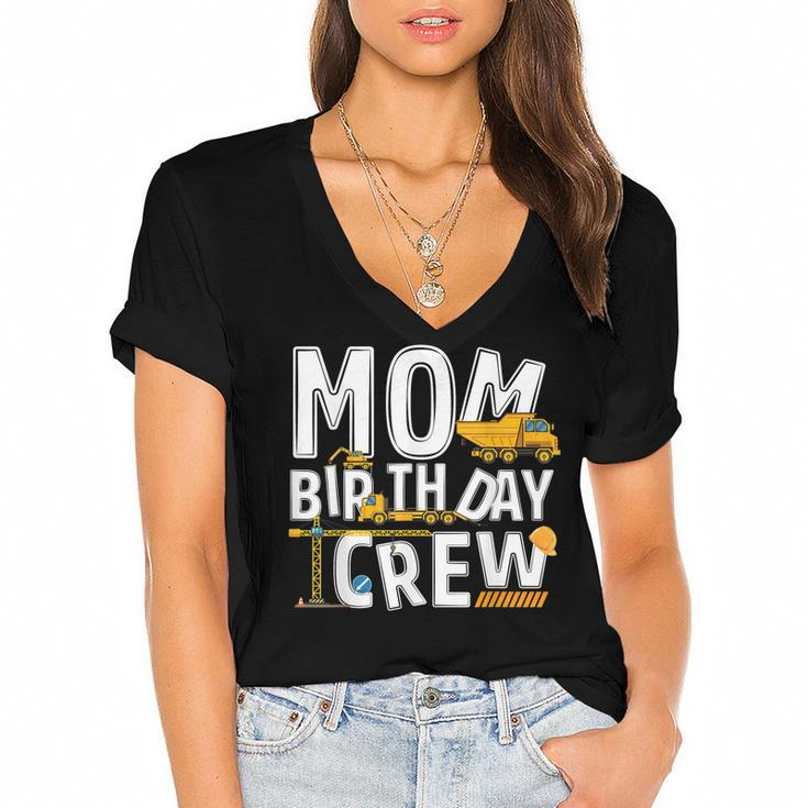 Construction Mom Birthday Crew Party Worker Mom  Women's Jersey Short Sleeve Deep V-Neck Tshirt