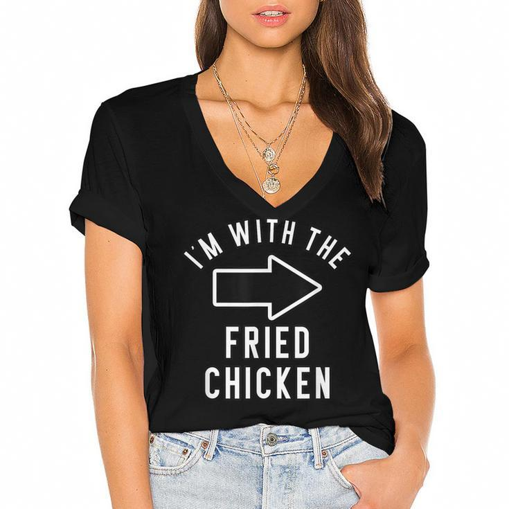 Couples Halloween Costume  Im With The Fried Chicken  Women's Jersey Short Sleeve Deep V-Neck Tshirt