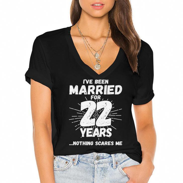 Couples Married 22 Years - Funny 22Nd Wedding Anniversary Women's Jersey Short Sleeve Deep V-Neck Tshirt