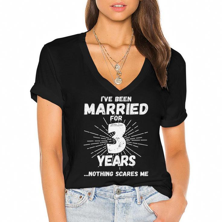 Couples Married 3 Years - Funny 3Rd Wedding Anniversary Women's Jersey Short Sleeve Deep V-Neck Tshirt