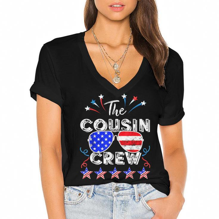 Cousin Crew 4Th Of July Patriotic American Family Matching  V2 Women's Jersey Short Sleeve Deep V-Neck Tshirt