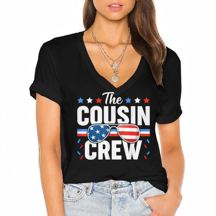 Cousin Crew 4Th Of July Patriotic American Family Matching  V8 Women's Jersey Short Sleeve Deep V-Neck Tshirt