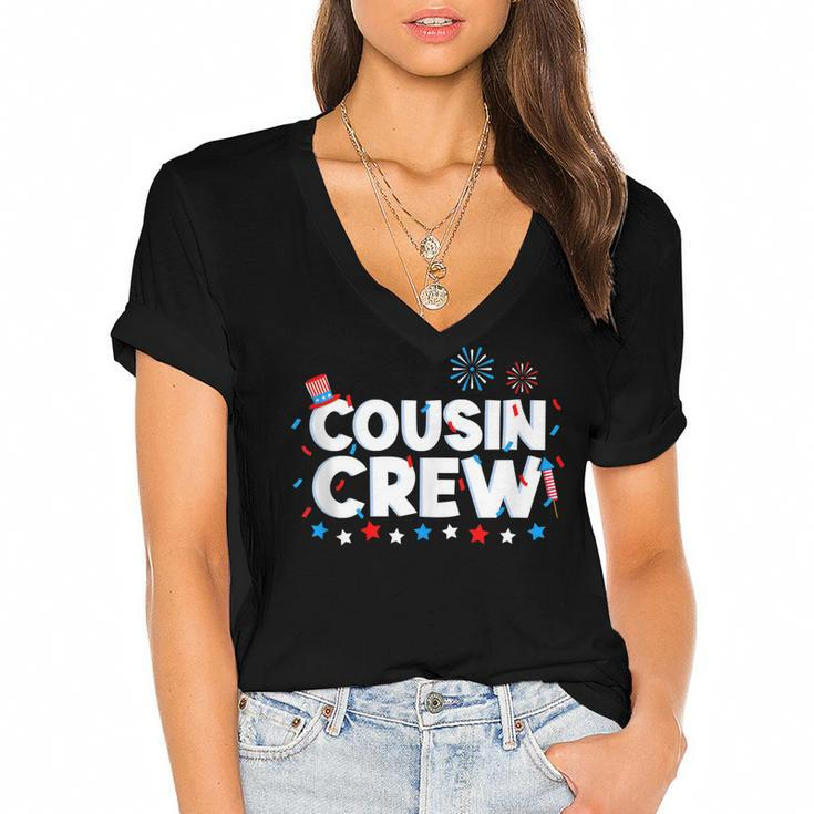 Cousin Crew 4Th Of July Patriotic American Family Matching  V9 Women's Jersey Short Sleeve Deep V-Neck Tshirt