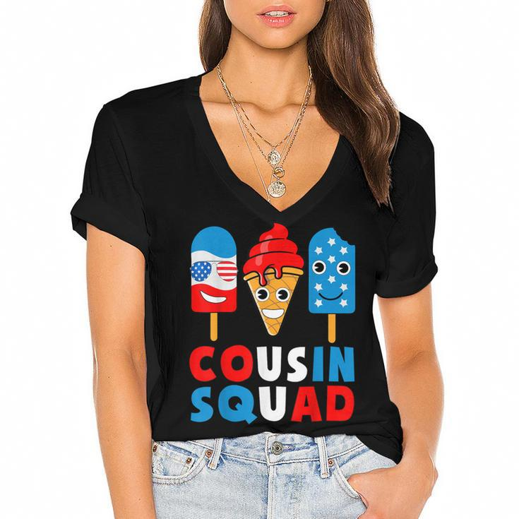 Cousin Squad 4Th Of July Cousin Crew American Flag Ice Pops  Women's Jersey Short Sleeve Deep V-Neck Tshirt