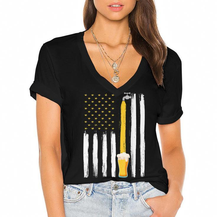 Crafts Beer American Flag Usa 4Th July Brewery Alcohol Lover  Women's Jersey Short Sleeve Deep V-Neck Tshirt