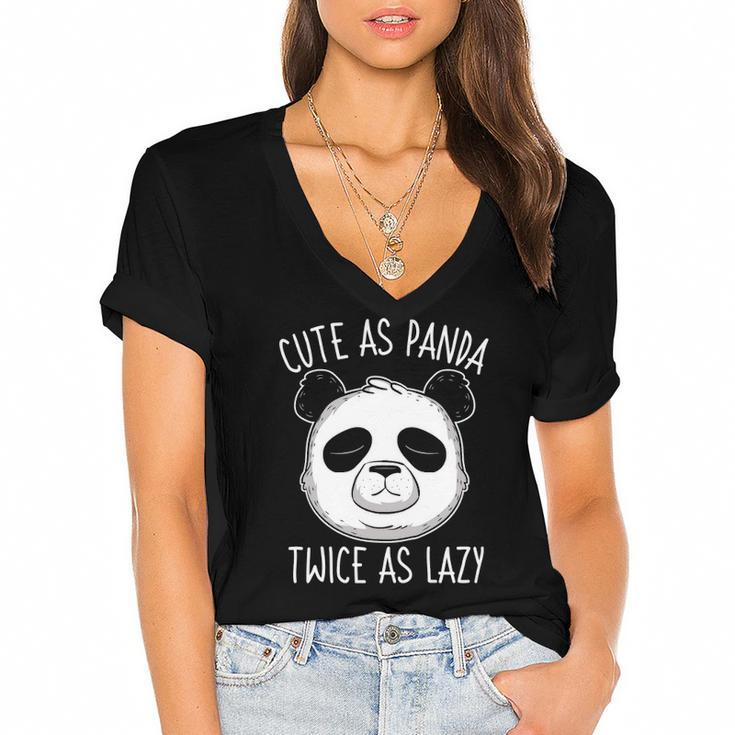 Cute As Panda Twice As Lazy Funny Bear Lovers Activists Women's Jersey Short Sleeve Deep V-Neck Tshirt