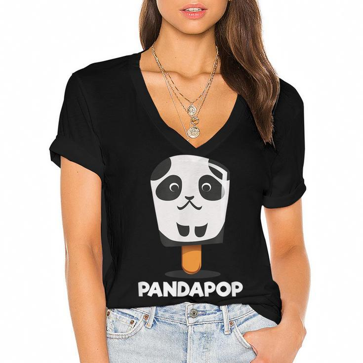 Cute Cartoon Panda Baby Bear Popsicle Panda Birthday Gift  Women's Jersey Short Sleeve Deep V-Neck Tshirt