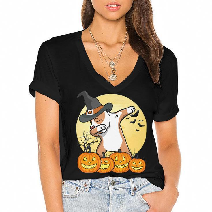 Dabbing Pit Bull Dab Dance Funny Dog Halloween Gift T-Shirt Women's Jersey Short Sleeve Deep V-Neck Tshirt