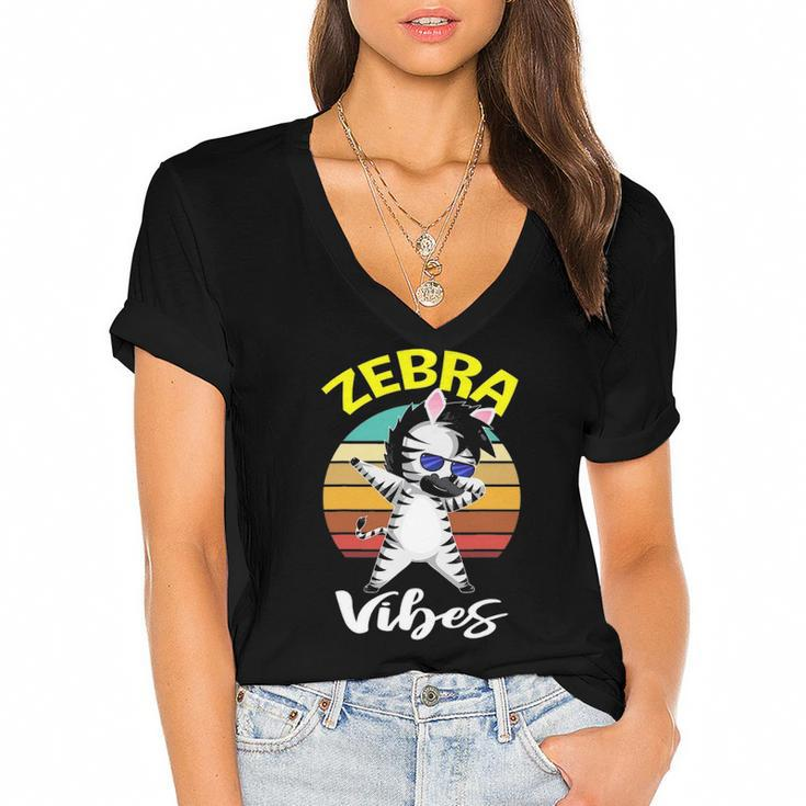 Dabbing Zebra Vibes Zoo Animal Gifts For Men Women Kids Women's Jersey Short Sleeve Deep V-Neck Tshirt