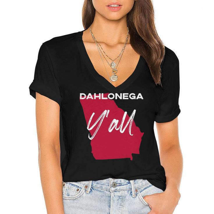 Dahlonega Georgia Yall Ga Pride State Map Cute  Women's Jersey Short Sleeve Deep V-Neck Tshirt