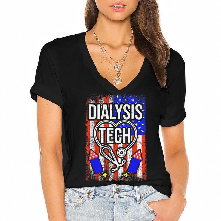 Dialysis Tech 4Th Of July American Flag Stethoscope Sparkler  Women's Jersey Short Sleeve Deep V-Neck Tshirt