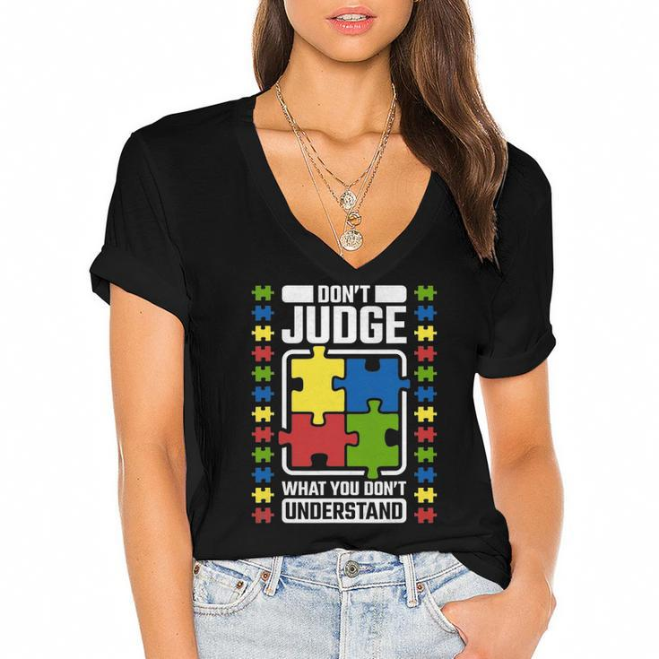 Dont Judge What You Dont Understand Autism Awareness Women's Jersey Short Sleeve Deep V-Neck Tshirt