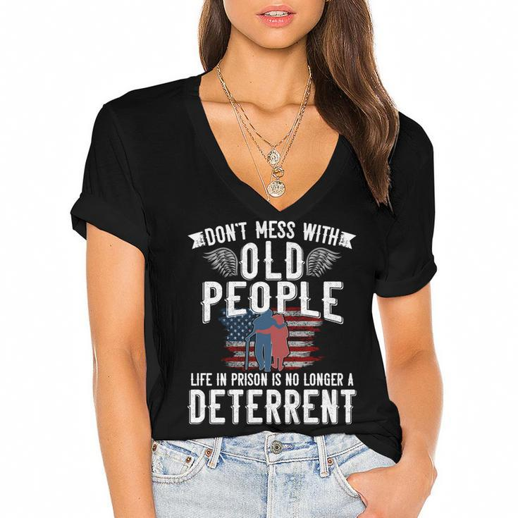 Dont Mess With Old People Life In Prison Senior Citizen   Women's Jersey Short Sleeve Deep V-Neck Tshirt