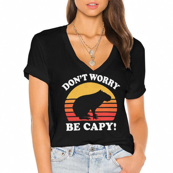 Dont Worry Be Capy Capybara 16Ya22 Women's Jersey Short Sleeve Deep V-Neck Tshirt
