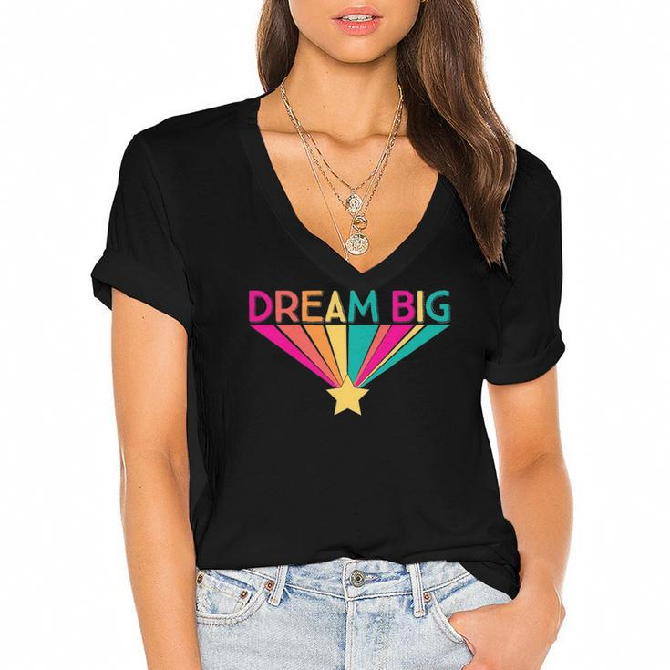 Dream Big Graphic Slogan Rainbow Gift Girls Kids Women Women's Jersey Short Sleeve Deep V-Neck Tshirt