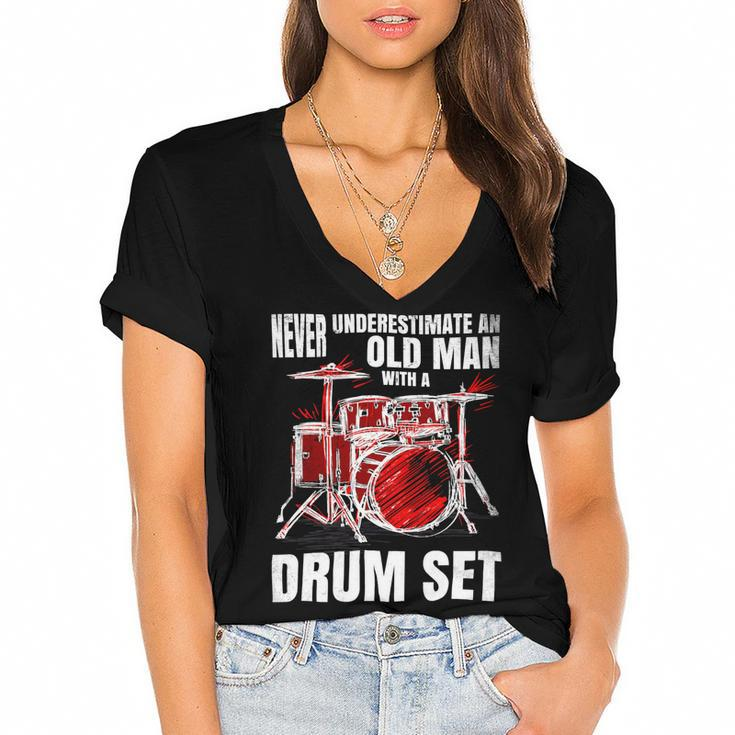 Drummer Never Underestimate An Old Man With A Drum Set 24Ya69 Women's Jersey Short Sleeve Deep V-Neck Tshirt
