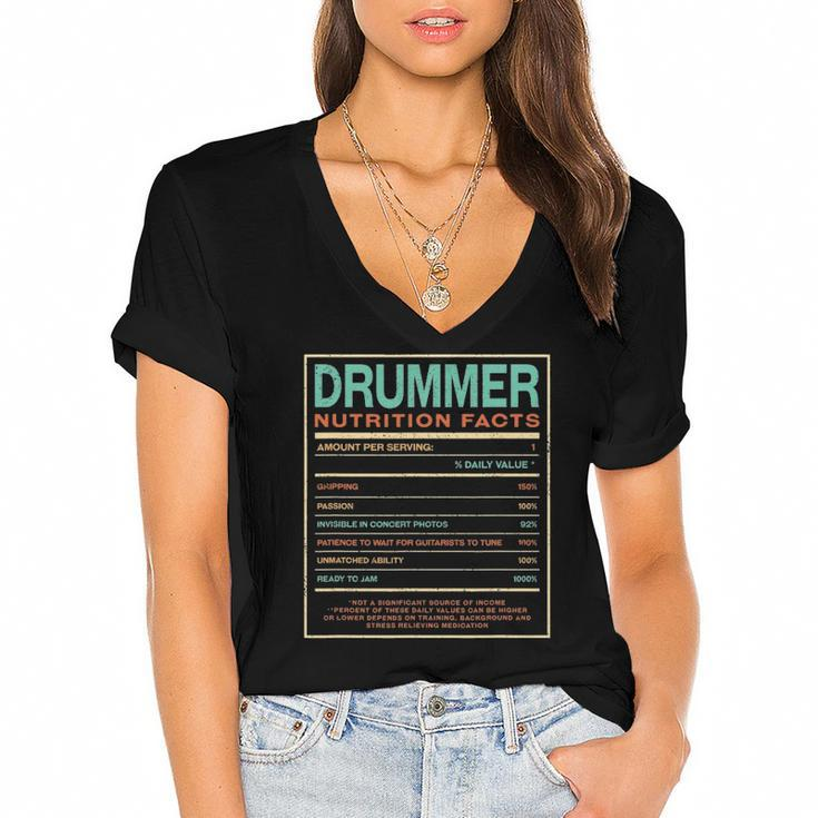 Drummer Nutrition Facts Funny Drum Player Humor Women's Jersey Short Sleeve Deep V-Neck Tshirt