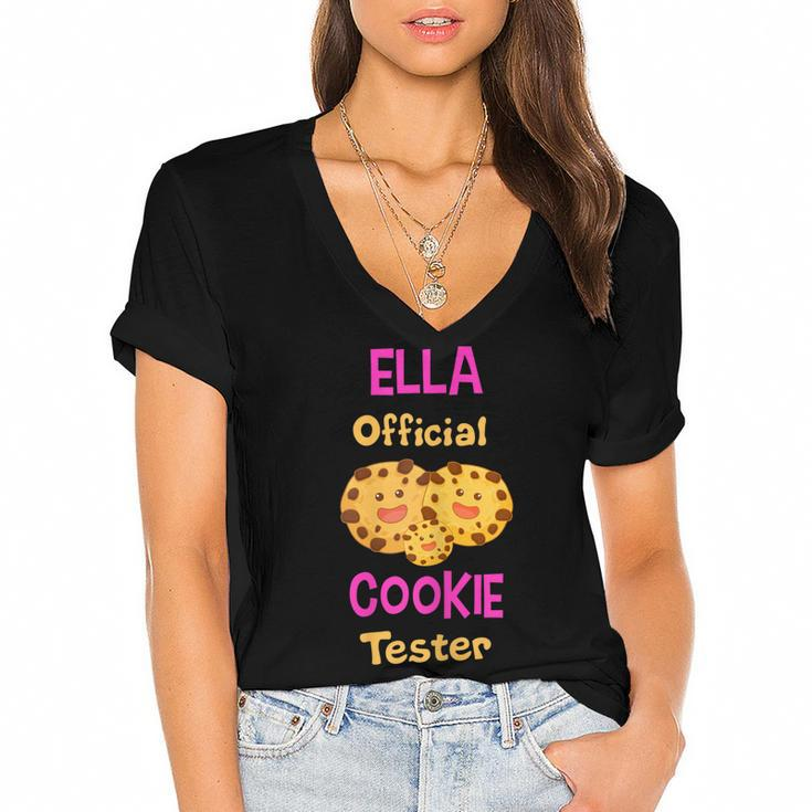 Ella Official Cookie Tester First Name Funny  Women's Jersey Short Sleeve Deep V-Neck Tshirt