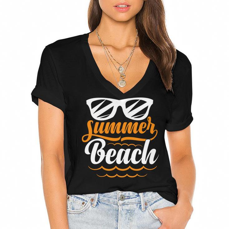 Enjoy The Summer Summer Vacation Women's Jersey Short Sleeve Deep V-Neck Tshirt