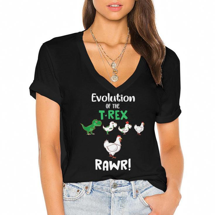 Evolution Of Therex Rawr Chicken Dinosaur Funny Gifts Women's Jersey Short Sleeve Deep V-Neck Tshirt