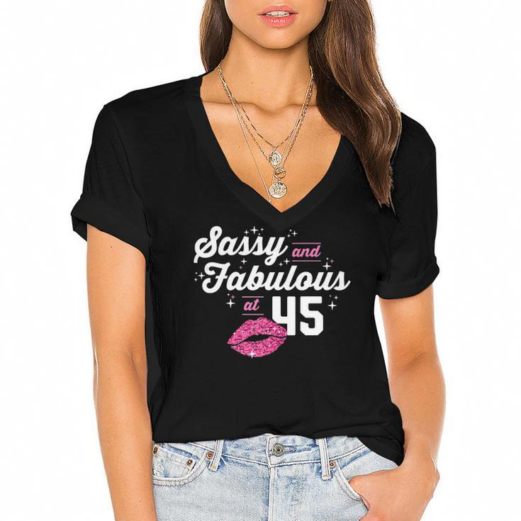 Fabulous At 45 Years Old Gifts 45Th Birthday Chapter 45 Gift Women's Jersey Short Sleeve Deep V-Neck Tshirt