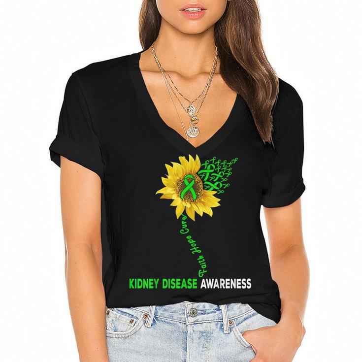 Faith Hope Cure Kidney Disease Sunflower Puzzle Pieces  Women's Jersey Short Sleeve Deep V-Neck Tshirt