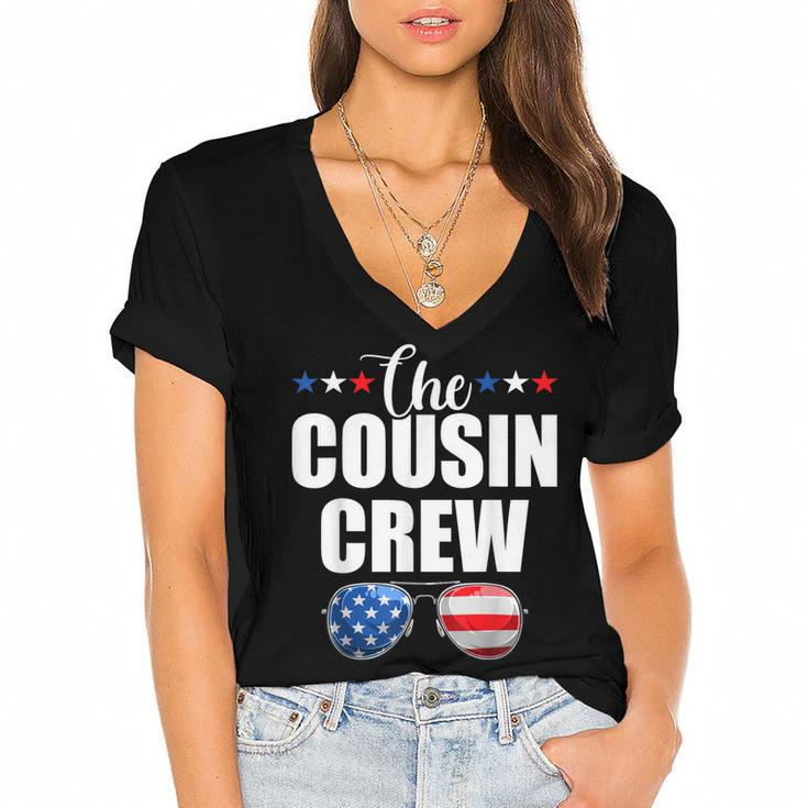Family 4Th Of July  Matching Cousin Crew American Flag  Women's Jersey Short Sleeve Deep V-Neck Tshirt